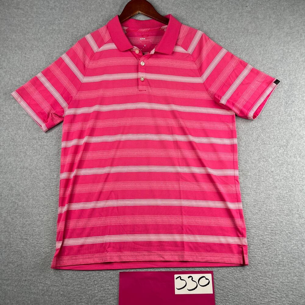 Oakley Hydrolix Polo Shirt Men Large Pink White Striped Stretch Performance Golf